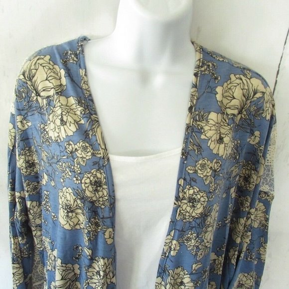 Entro Kimono Floral Lace Inset Cottage Granny Core Boho Cardigan - Picture 4 of 10